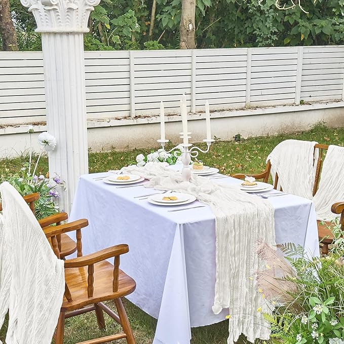 IVAPUPU 10 Pcs Cheesecloth Table Runner - 10ft Ivory White Easter Spring Boho Gauze Cheese Cloth Table Runners for Baby Shower Decoration Wedding Party Garden Farmhouse