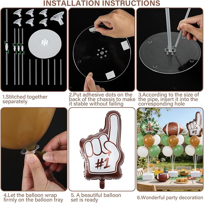 4 Sets Football Party Balloons Stand Kit with Football Shaped Count Touchdown Foil Balloons Party Balloon Centerpiece for Tables for Tailgate Game Day Birthday Sports Event Rugby Themed Decorations
