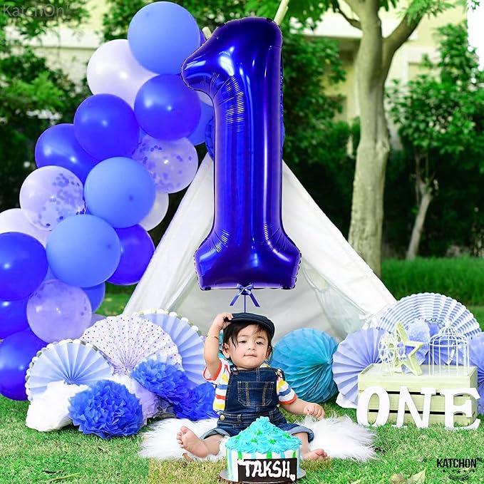 KatchOn, Blue 1 Number Balloon for First Birthday - Big,40 Inch | Blue Number 1 Balloon for First Birthday | Navy Blue Number One Balloon | 1st birthday decorations Boy