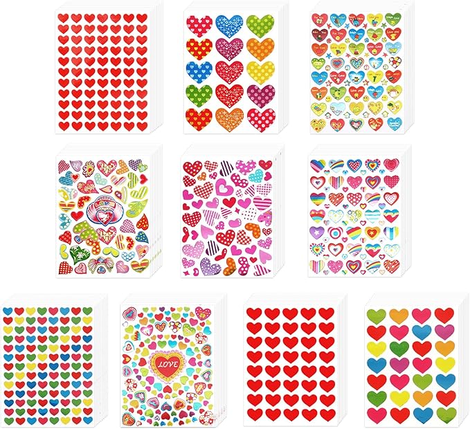 Heart Stickers, 6100 Pcs Small Self Adhesive Heart Sticker, 100 Sheets Gilter Love Sticker Bulk for Card Envelopes Gifts Craft Scrapbooking Wedding Mother's Day Valentines Day Party Decorations Favors