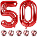 Large 50 Balloon Number Red, 40 Inch Helium Foil Number 5 & 0 Balloons Self Inflating with Red Confetti Balloons Set for Women Men 5th 50th Birthday Party Balloons Decorations/Anniversary Supplies