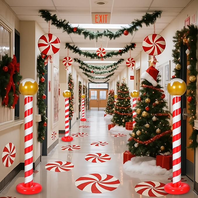 4 Pcs Christmas Inflatable Outdoor Decorations 4.3 FT Christmas North Pole Inflatable Column Decoration for Winter Xmas Lawn Yard Garden Home Decor