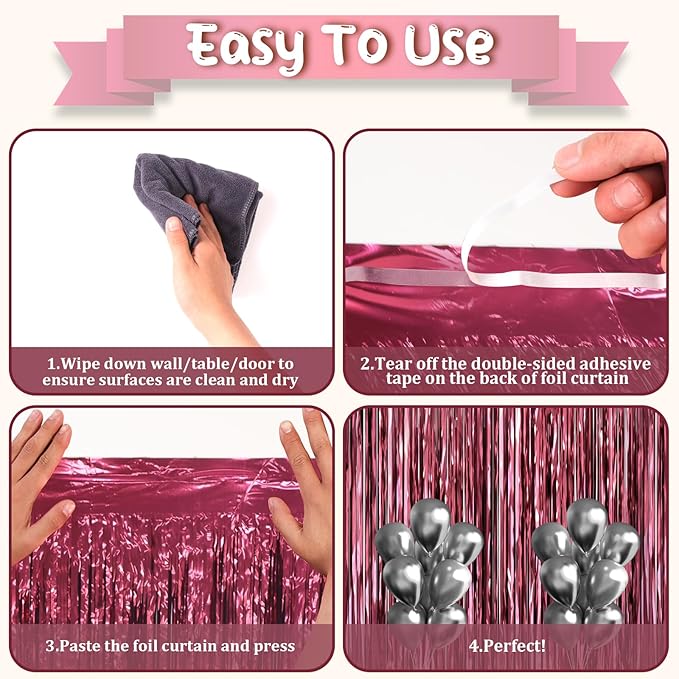 3.3 x 6.6 ft Foil Fringe Backdrop Curtains, Tinsel Streamers Party Decorations, Fringe Backdrop for Birthday, Baby Shower, Gender Reveal, Graduation (6, Burgundy)