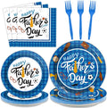 Wiooffen 96 Pieces Happy Father's Day Party Decorations Fathers Day Plates And Napkins Tableware Set Blue Fathers Day Celebration Supplies Best Dad Party Decorations Serve 24 Guests