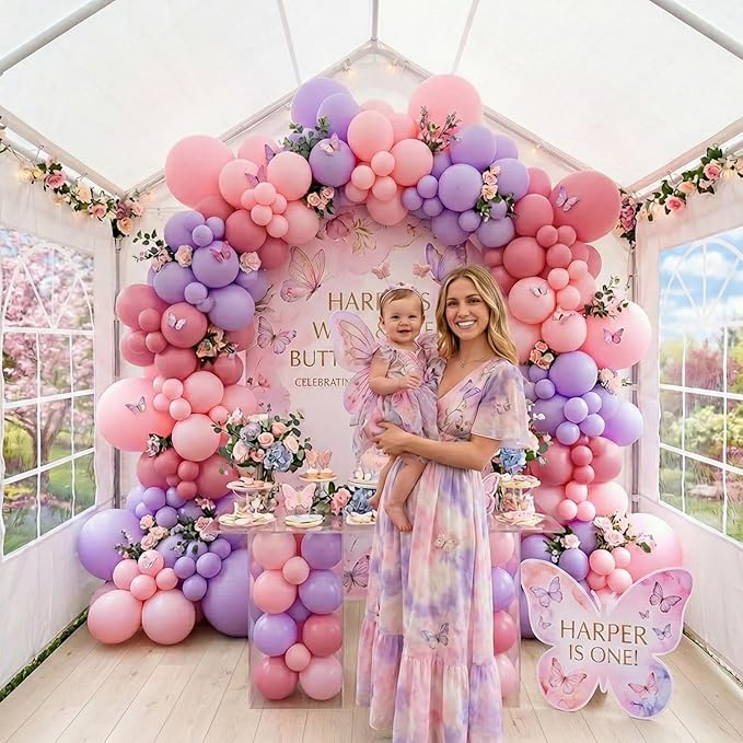 Butterfly Baby Shower Decorations with 142Pcs Pink and lavender Purple balloons delicate tulle butterflies Decor for Girls A Little Butterfly Is On The Way Fairy Elf Birthday Party Decorations