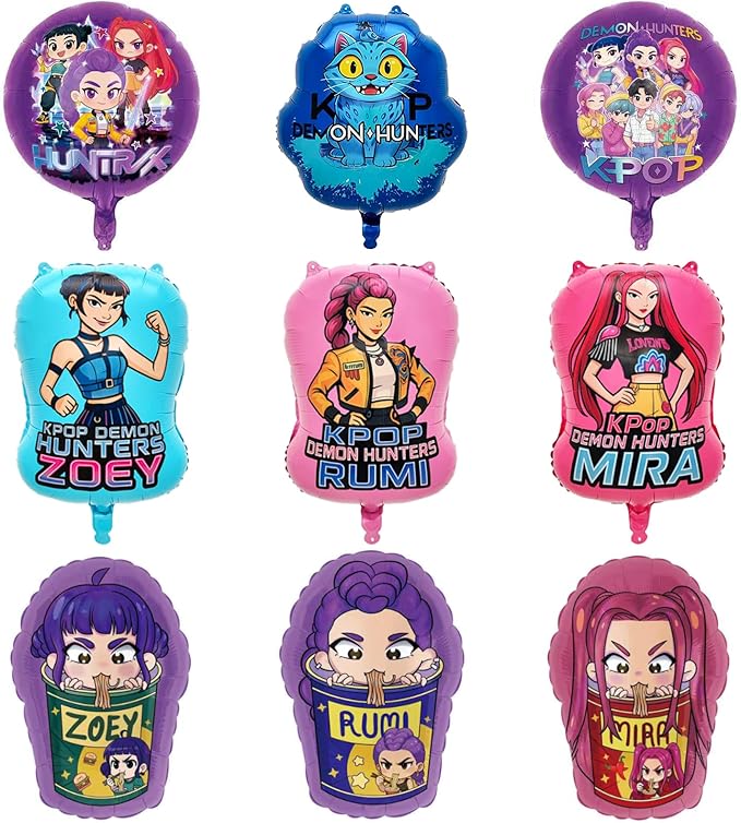 Demon Hunters Birthday Decorations, 9PCS Foil Balloons for Boys Girls Kpop Party Supplies