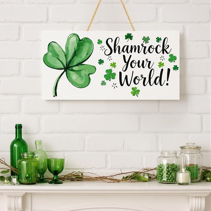 OHOME St Patricks Day Decorations - Hanging Wooden Sign for Wall Home Door Birthday | Shamrock Decorations Wood Wreaths Irish St Patty's Day Accessories Party Favors - St. Patrick's Day Decor
