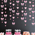 Pink Bow Decorations Pink Heart Plaid Twill Polka Dot Bow Hanging Streamer Garland Banner for Birthday Baby Shower Bridal Shower Wedding Anniversary Bachelorette Coquette Party Decorations Supplies