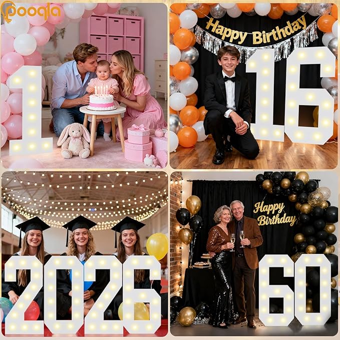 Pooqla 2.4FT Light Up Numbers for 10 Year Old Girl Boy Gifts, Marquee Numbers 2.4 Feet Tall Party Decor for Her Him, Mosaic Big Sign for 10th Birthday Decoration Backdrop, Warm White Large Number 10