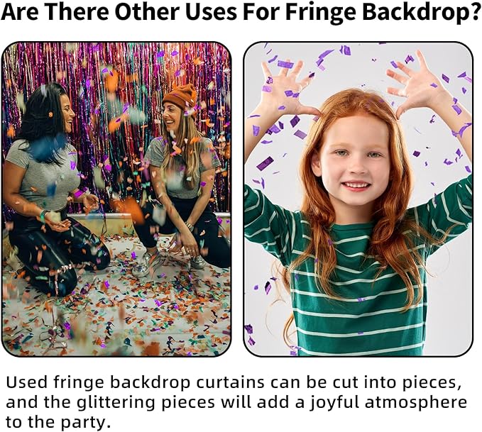 Purple Backdrop Party Decorations 3.3x8.2ft, 2 Pack Foil Fringe Curtains Door Streamers for Easter Decor, Purple Tinsel Backdrop for Demon Hunters Birthday Graduation Baby Shower Halloween Christmas
