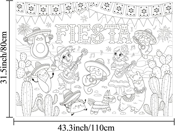 ZOIIWA Mexican Fiesta Coloring Poster Giant Coloring Poster Large De Mayo Coloring Tablecloth Jumbo Coloring Books for Home Birthday Party Supplies Favor 31.4 x 43.3 Inch