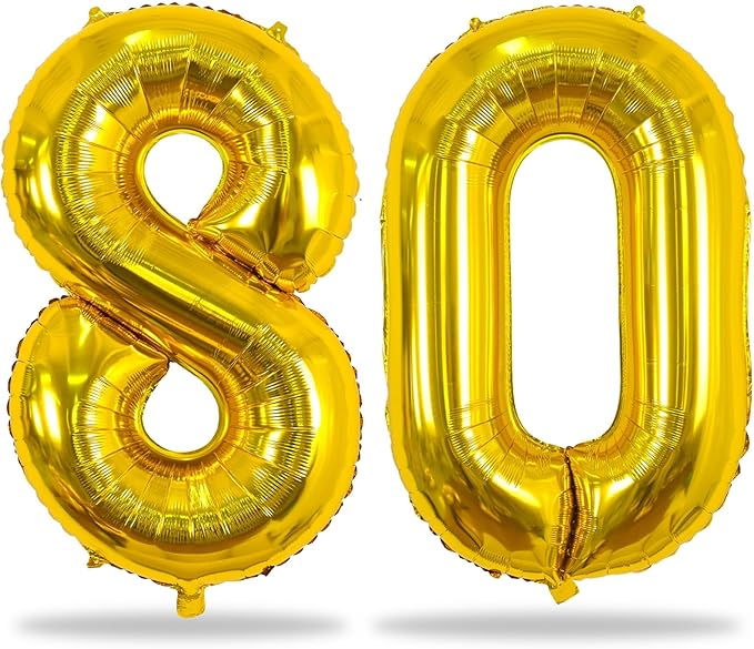80th Birthday Balloons - Giant Gold Mylar Foil Number 80, Self Inflating, Helium Balloons for Men & Women's 80th Anniversary Party Decorations