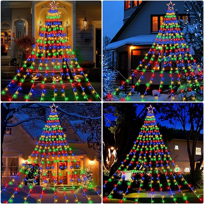 Christmas Decorations Outdoor,11.5 ft 317 LED Star Christmas Tree Lights,8 Memory Lighting Modes&Timer Star Light for Yard,Wedding,Party, Decorations(Multicolor)