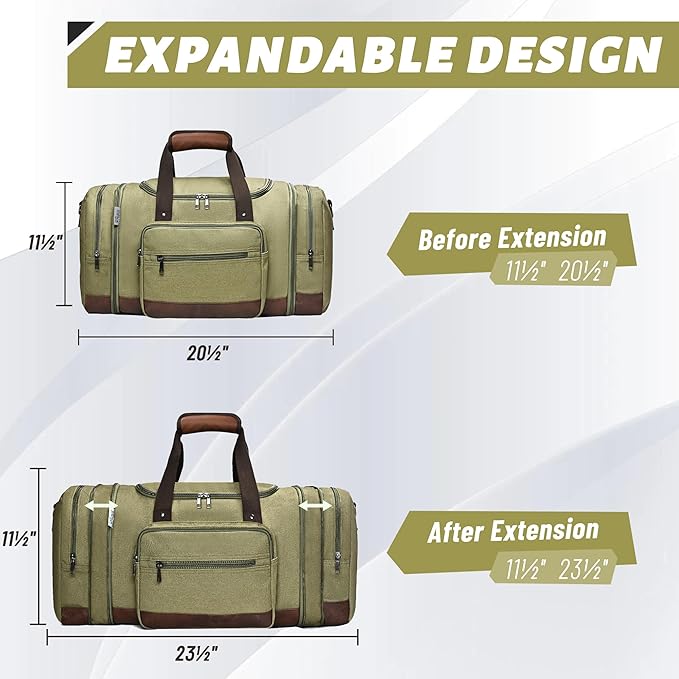 Wolhbege Duffle Bag for Travel,Mens Travel Bag & Carry On Bag for Men with Expandable Design and Luggage Sleeve –Duffel Bag for Gym, Weekender,Canvas,Overnight Trips Green