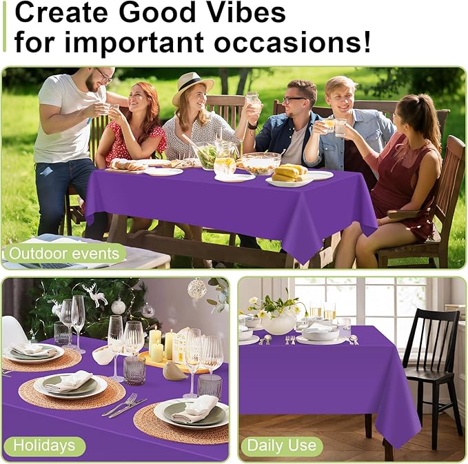 QIKSION Purple Plastic Table Cloth Disposable 6 Pack, 54 x 108 Inch Tablecloths for Party, Birthday, Graduation, Halloween Decorations, Rectangle Table Cover