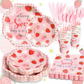 Strawberry Baby Shower Decorations for Girl, Baby Shower Plates and Cups and Napkins Sets Serves 50, Strawberry Plates, A Berry Sweet baby Is On The Way Decorations, Berry Sweet baby shower