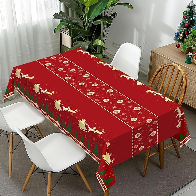 Christmas Tablecloth,2 Pack Disposable Plastic Tablecloths for Rectangle Tables 54"x108",Christmas Decorations,Red Reindeer Table Cloths for Home,Dinner,Xmas Table Cover for Outdoor,Picnic,Birthday