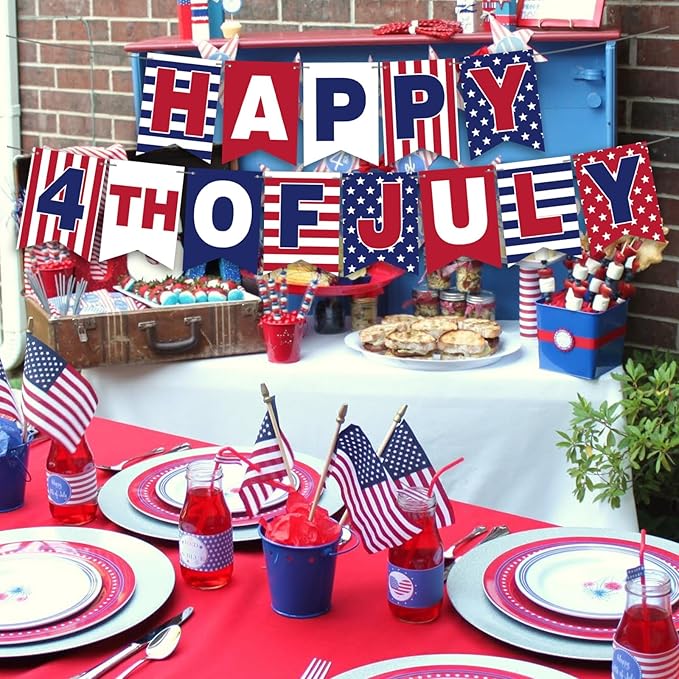 YQUQWN 4th of July Banner - Happy 4th of July Banner for Independence Day Decorations, Patriotic Party Supplies