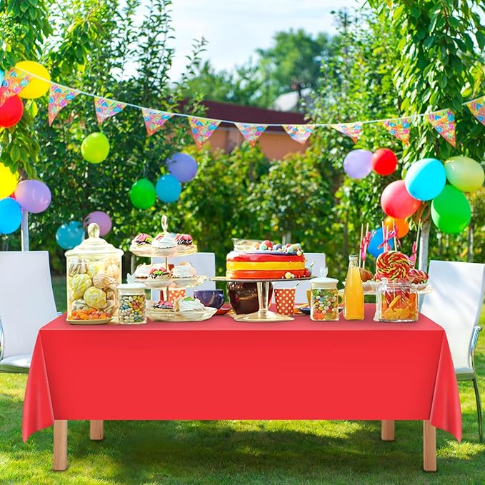 Mulbozy 12 Pcs Red Plastic Tablecloth for Rectangle Table, 54 × 108 inches Disposable Red Party Table Covers for Birthday, Anniversary, Wedding, Fine Dining, Graduation Party Decoration