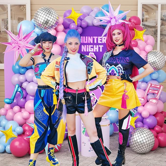 JOGAMS 173Pcs Cool-Tone K-Pop Stage Balloon Arch Kit, Blue Purple Pink Performance Style Balloons with Disco Foils for Birthday, Prom & Music Backdrop Decor