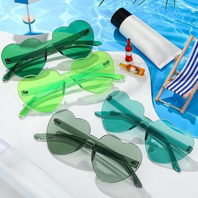 TOODOO 4 Pack Heart Shaped Sunglasses Rimless Candy Color Eyewear Galentine Valentines Accessories