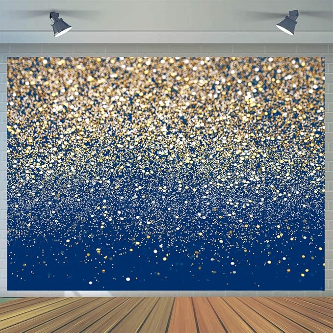CYLYH 8X6FT Royal Blue Glitter Backdrop With Gold Spots Bokeh for Birthday, Wedding, Prom, Graduation Photography - Happy New Year Background