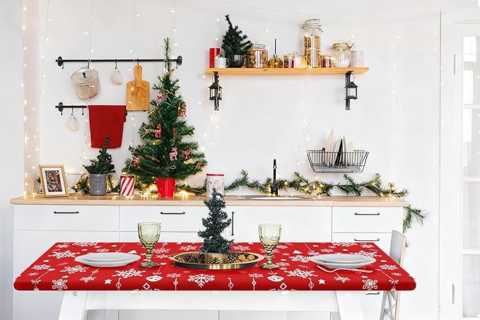 Smiry 2 Pack Rectangle Christmas Table Cloth, Waterproof Elastic Fitted Tablecloths, Washable Polyester Rectangular Patio Table Cover for Dinner (Christmas Snowflakes, 30"x48")