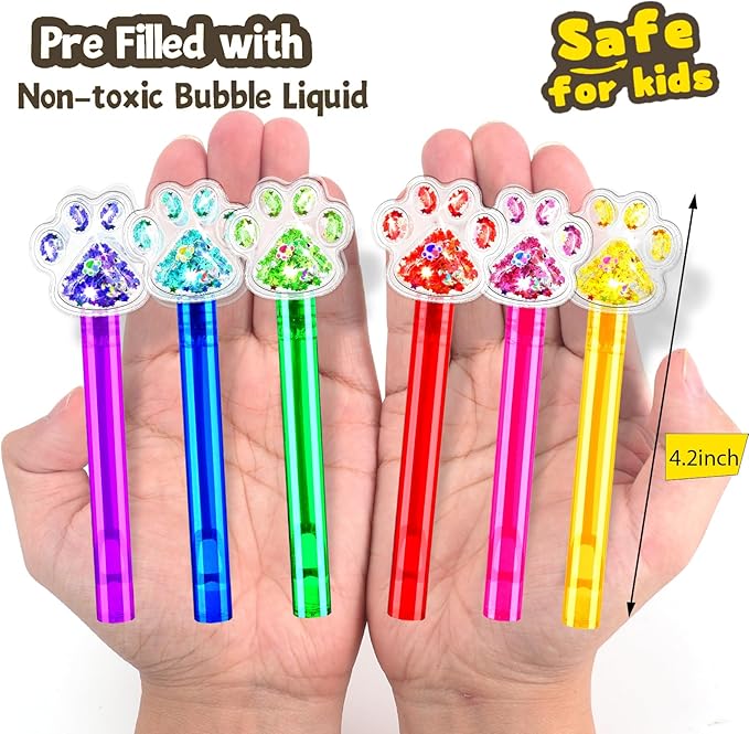 24Pcs Bubble Wands for Kids Paw Party Favors Supplies Decorations, Pinata Goodie Bag Stuffers & Classroom Prizes (Glitter Paw)