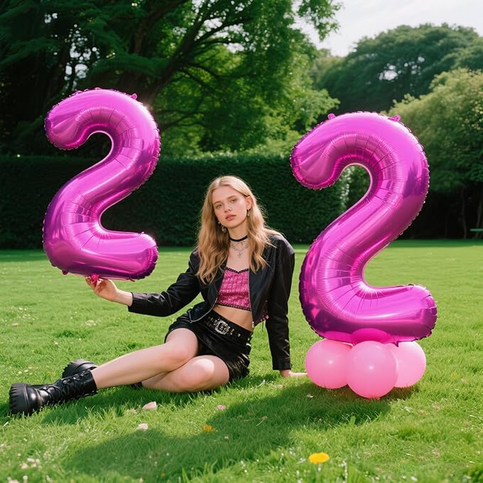 40 Inch Large 22 Balloon Numbers Rose Purple Big Foil Number Balloons Giant Helium Happy Birthday Party Decorations for Man and Women, Huge Mylar Anniversary Party Supplies