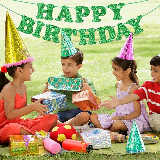 Glitter Green Happy Birthday Banner Birthday Party Decorations Sign Garland Bunting Banner for Wall Decor Party Background for Kids Boys Girls Adults