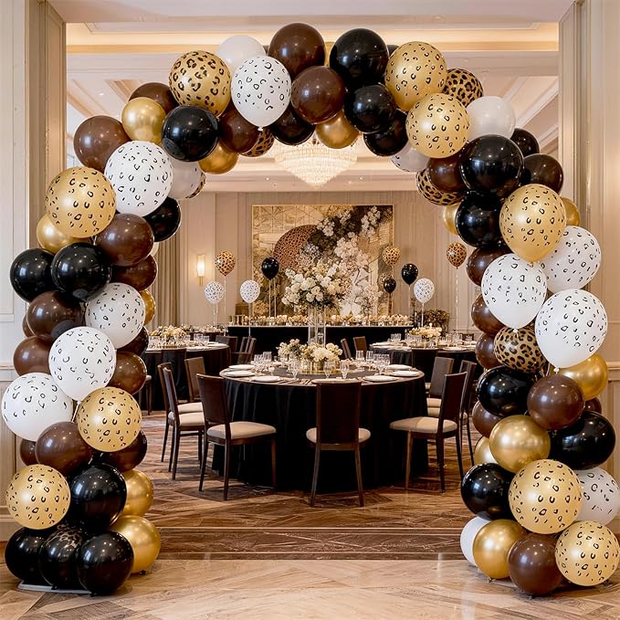 Cheetah Print Balloons, Black Dark Chocolate Tan Brown White Beige Leopard Latex Balloons, Jungle Animal Balloon Cheetah Decorations for Birthday Party Bachelorette Wild One Safari Bridal Shower Decor