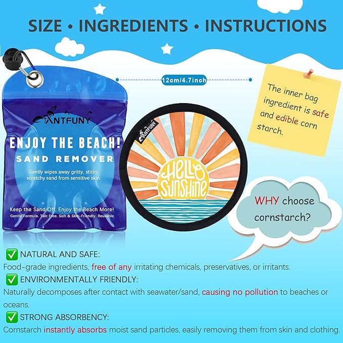 Antfuny Sand Remover for Beach for Family Wipe Off Mitt Duster Brush Vacation Trip Hawaii Honeymoon Essential Gift Costa Rica Must Haves Resort Rio de Janeiro Punta Cana Beach Towel Sunshine