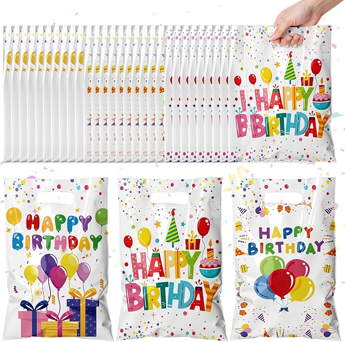 TESKEUP Party Favor Bags for Birthday Goodie Bags - Bulk Treat Gift Bags for Candy, Cookies, Snacks, Happy Birthday Party Supplies Classroom Treats, and Event Gifts (30 Pcs)