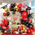 Red Black Gold Balloon Arch Kit with Explosion Star Foil Balloons Black Gold Balloons Red Confetti Graduation Balloon Garland for 2025 Graduation Decoration Birthday Baby Shower Party