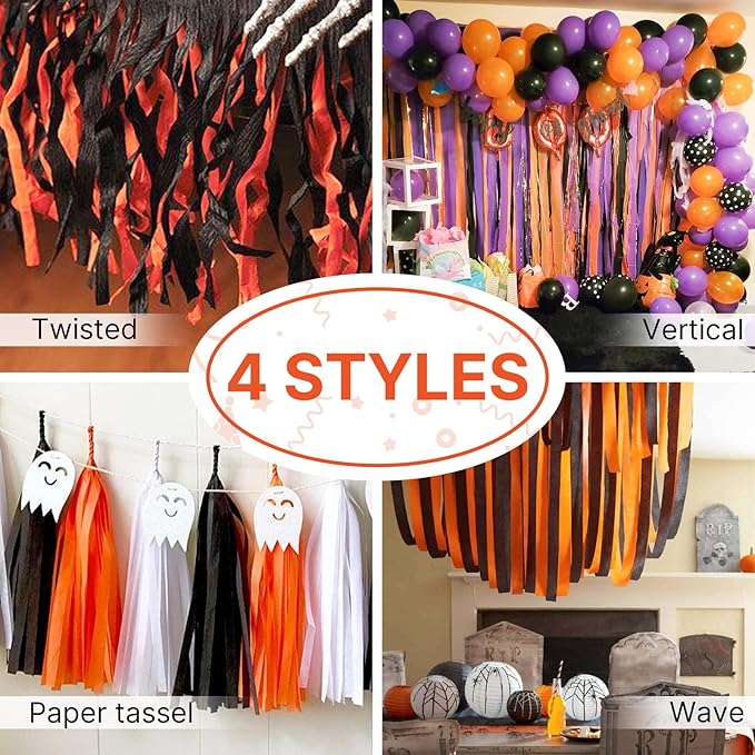 PartyWoo Orange Crepe Paper Streamers 10 Rolls 820 ft Pack of Orange Crepe Paper for Graduation Halloween Thanksgiving Birthday Party Decorations (1.8 Inch x 82 Ft/Roll), Orange-80