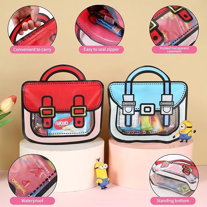 Lati Small 24PCS Birthday Party Favors Goodie Bags - Cartoon Style Durable Plastics Gift with Handles for Candy Treats,Events