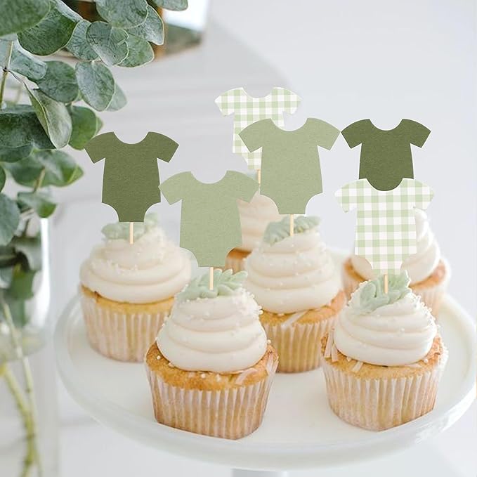 Green Bodysuit Cake Topper - Green Gingham Cake Topper,Baby Shower Decoration,Girl Boy/Gorl Baby Shower (green)