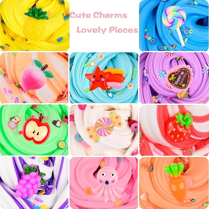 Butter Slime Kit 11 Pack, Scent, Stretchy, and Non-Sticky, with Peach Strawberry, Grape Slime Charms, Stress Relief, Educational Slime, Birthday Gifts Prize Party Favors for Girl Boys Kids 6-12