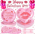 109PCS Happy Galentine's Day Party Supplies,Pink Love Heart Disposable Paper Plates Napkins Cups Forks Dinnerware for 24 Guest,Banner Balloons for Valentines Anniversary Wedding Engagement