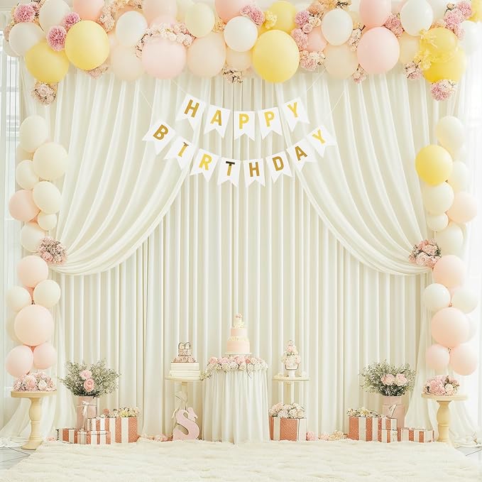 8x10FT Ivory Backdrop Curtains for Wedding Parties, Wrinkle Free Polyester Photography Backdrop Drapes for Wedding Baby Shower Birthday Parties Stage Background Stand Decorations 4x10ft,2 Panels