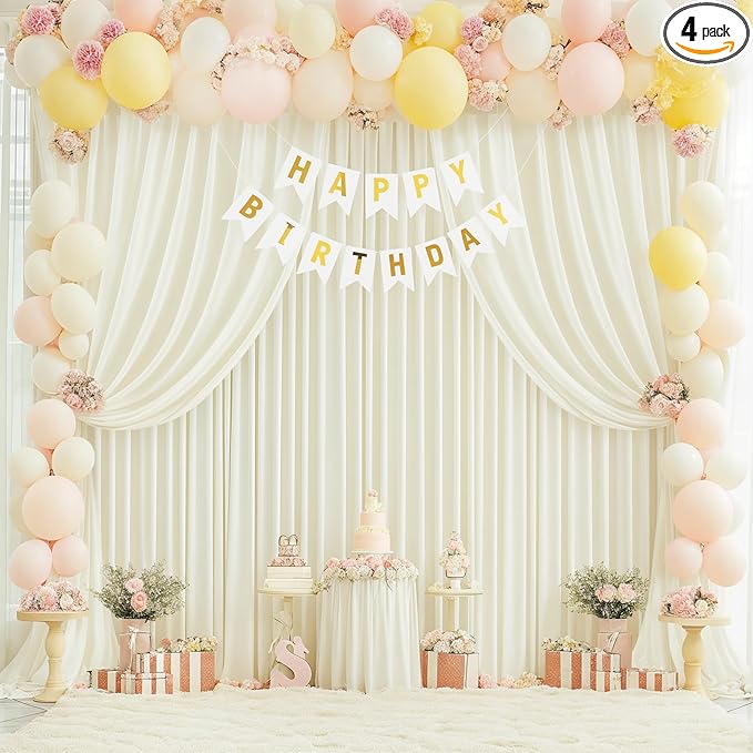 16x10FT Ivory Backdrop Curtains for Wedding Parties, Wrinkle Free Polyester Photography Backdrop Drapes for Wedding Baby Shower Birthday Parties Stage Background Stand Decorations 4x10ft,4 Panels