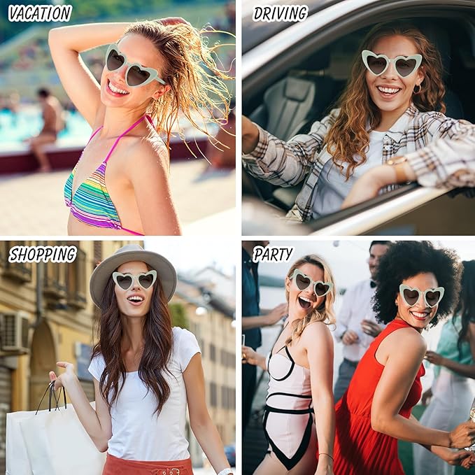 6 Pack Bachelorette Sunglasses Heart Shaped Sunglasses Vintage Heart Glasses for Women Wedding Party Decor