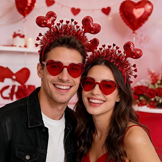 Heart Headband Valentines Day Headband with Red Heart Shape Sunglasses Valentine Accessories for Valentine Wedding Anniversary Party Favors