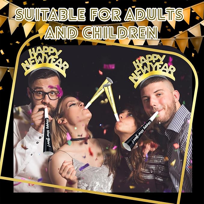 Shappy 24 Pcs 2026 New Year Party Supplies Happy New Year Headband Horn Sounder Noisemakers Eve Party Decorations