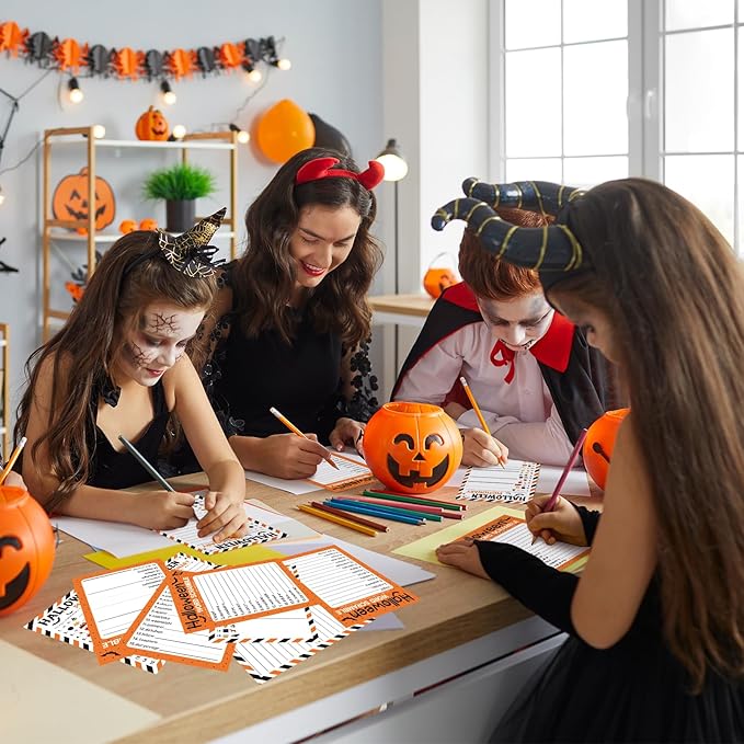 COCHIE 30 Players Halloween Party Games for Adults Family Office Large Groups, Words Pictionary Game, Guesstures Game, Word Scramble Games with Answer Key (Halloween Orange)