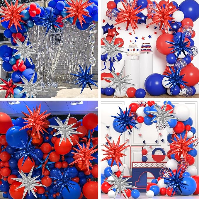 6PCS Star Balloons, 22Inch Huge Red Blue White Star Balloons Spike Cone Balloon for 4th of July Independence Day USA Patriotic Party Decorations