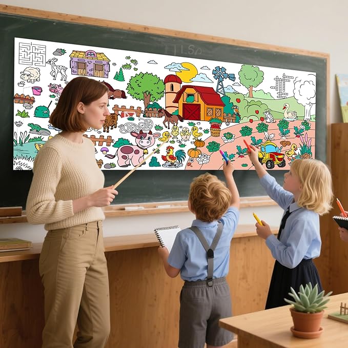 Farm Animal Party Giant Coloring Poster, 72 x 30 Inches Large Coloring Tablecloth Animals Drawing Roll Paper for Kids Farm Animals Themed Activity Wall Home Classroom Party Suppiles