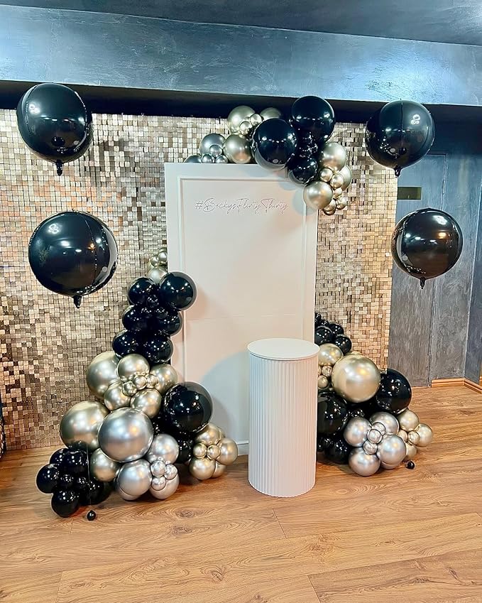 12 Pcs Black Foil Balloons, 22" 15" 10" 4D Round Ball Shape Balloons, Different Size Metallic Black Balloons for Graduation Birthday Wedding Baby Shower Prom Disco Party decorations Backdrop