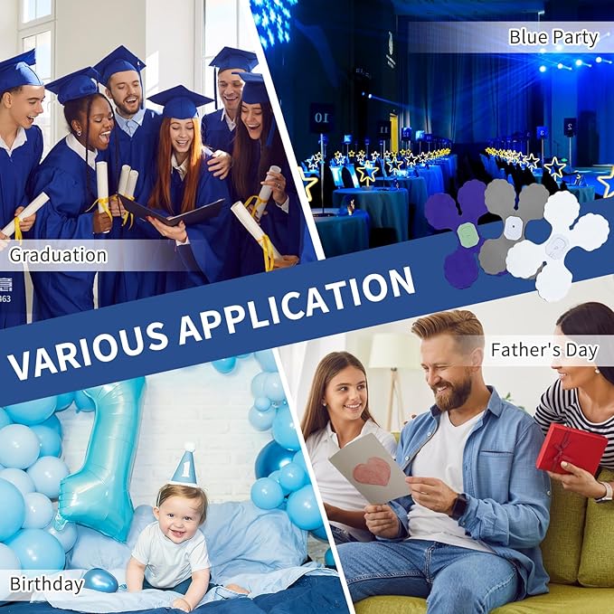 Blue-White Birthday-Party Graduation Decorations 2026 - Blue Streamers Garland Royal Navy Blue Silver 4-Leaf Clover Paper Banners Backdrop Men Boy Fathers Day Wedding Party Decor Supplies Garsellen