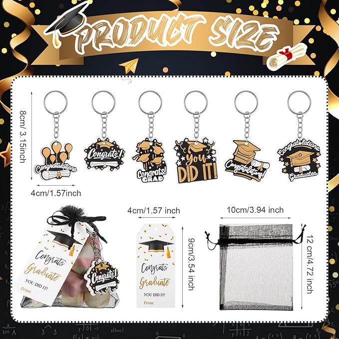 24 Set Graduation Keychain 2026 for Students Bulk Class of 2026 Grad Keychain Gift with Tags and Organza Bags for School Graduation Classroom Exchange Gifts, Teacher Student Award Party Favors